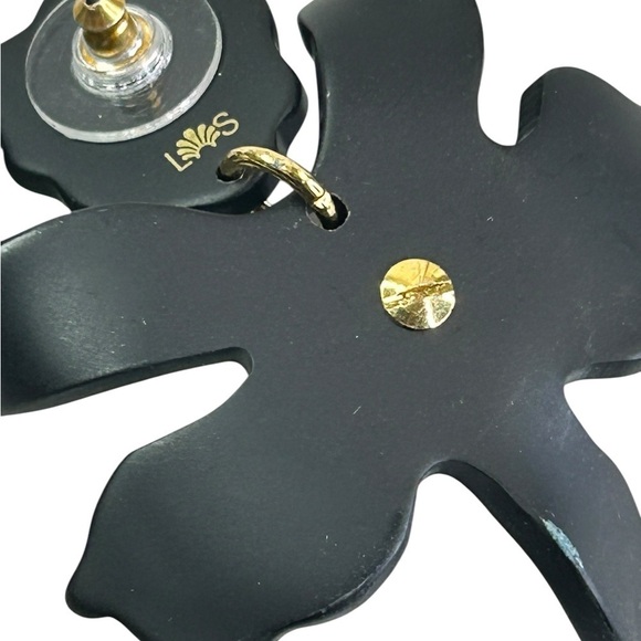 Lele Sadoughi Jet Crystal Lily Earrings Black Pierced Post Signed - Picture 6 of 6